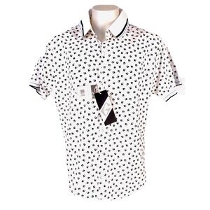 Mens Slim Fit Short Sleeve Button Down Shirt White Black XLarge G-Net Polo w/Tag